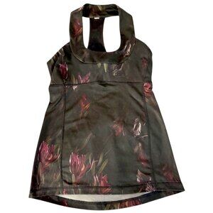 Lululemon Scoop Neck Tank Midnight Iris Black Floral Workout Top Racerback
